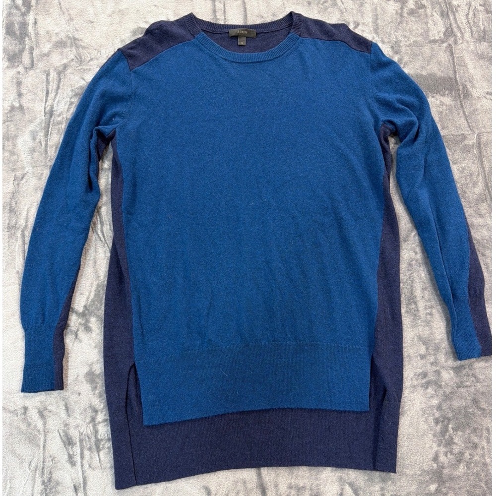 J.Crew Sweater Womens Blue Colorblock Wool Blend High Low Hem S